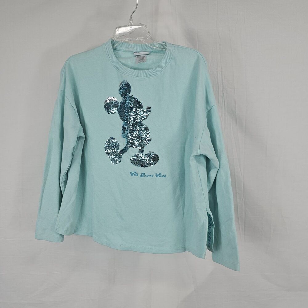 Disney Parks Womens Size S Blue Sequin Mickey Mouse Long Sleeve Sweatshirt